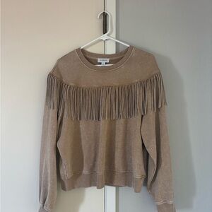 Evereve Beige Western Fringe Pullover